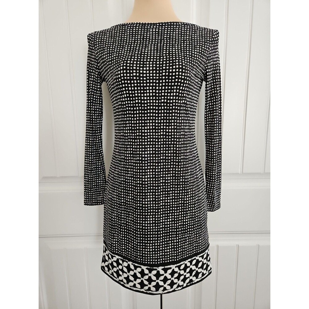 MICHAEL KORS Black White Long Sleeve Career Business Sheath Dress Sz P Classic